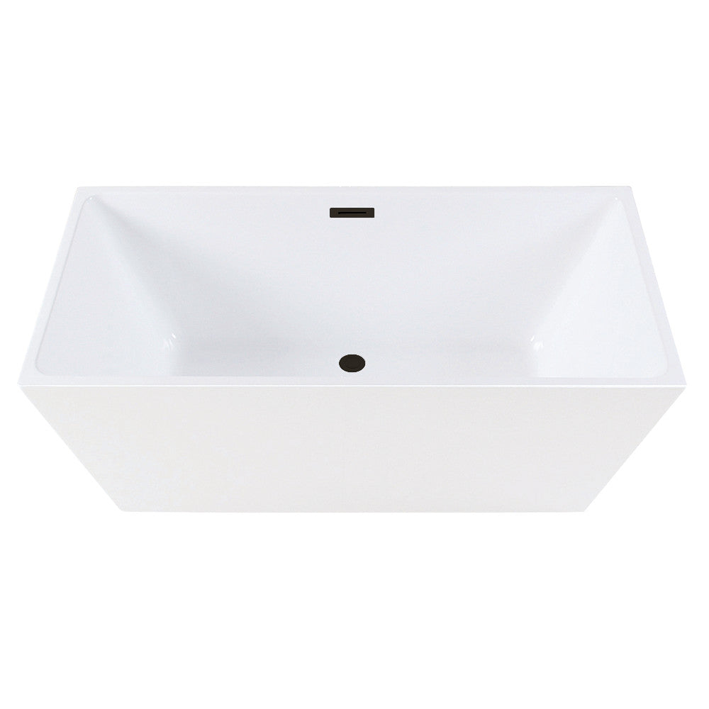 Kingston Brass VTSQ593223C410 59" Acrylic Rectangular Double Ended Freestanding Tub with Drain, Glossy White/Matte Black