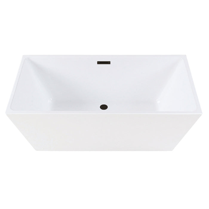 Kingston Brass VTSQ593223C410 59" Acrylic Rectangular Double Ended Freestanding Tub with Drain, Glossy White/Matte Black