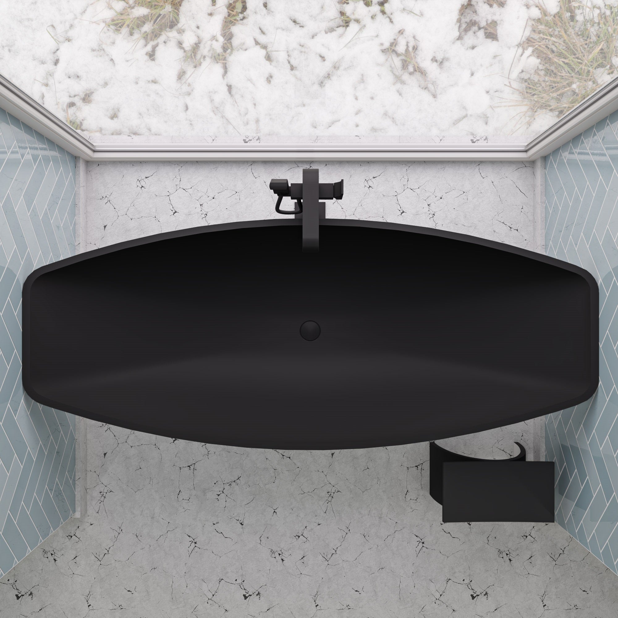 ALFI AB2180-BM Black Matte Single Lever Floor Mounted Tub Filler Mixer w Hand Held Shower Head