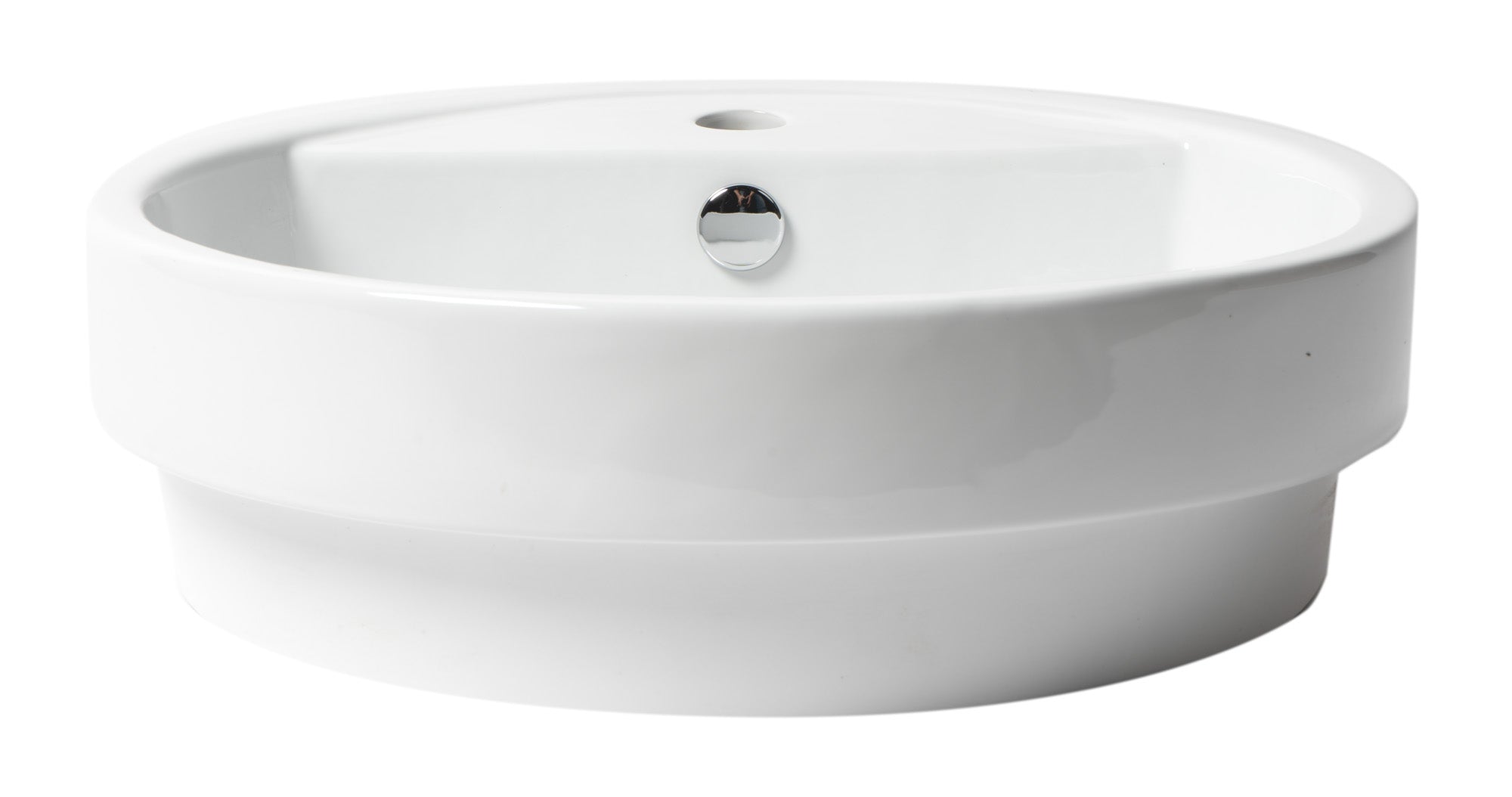 ALFI ABC702 White 19" Round Semi Recessed Ceramic Sink with Faucet Hole