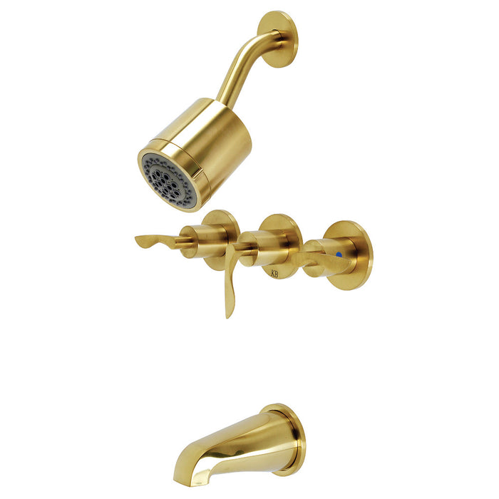 Kingston Brass KBX8137SVL Serena Triple-Handle Tub and Shower Faucet, Brushed Brass