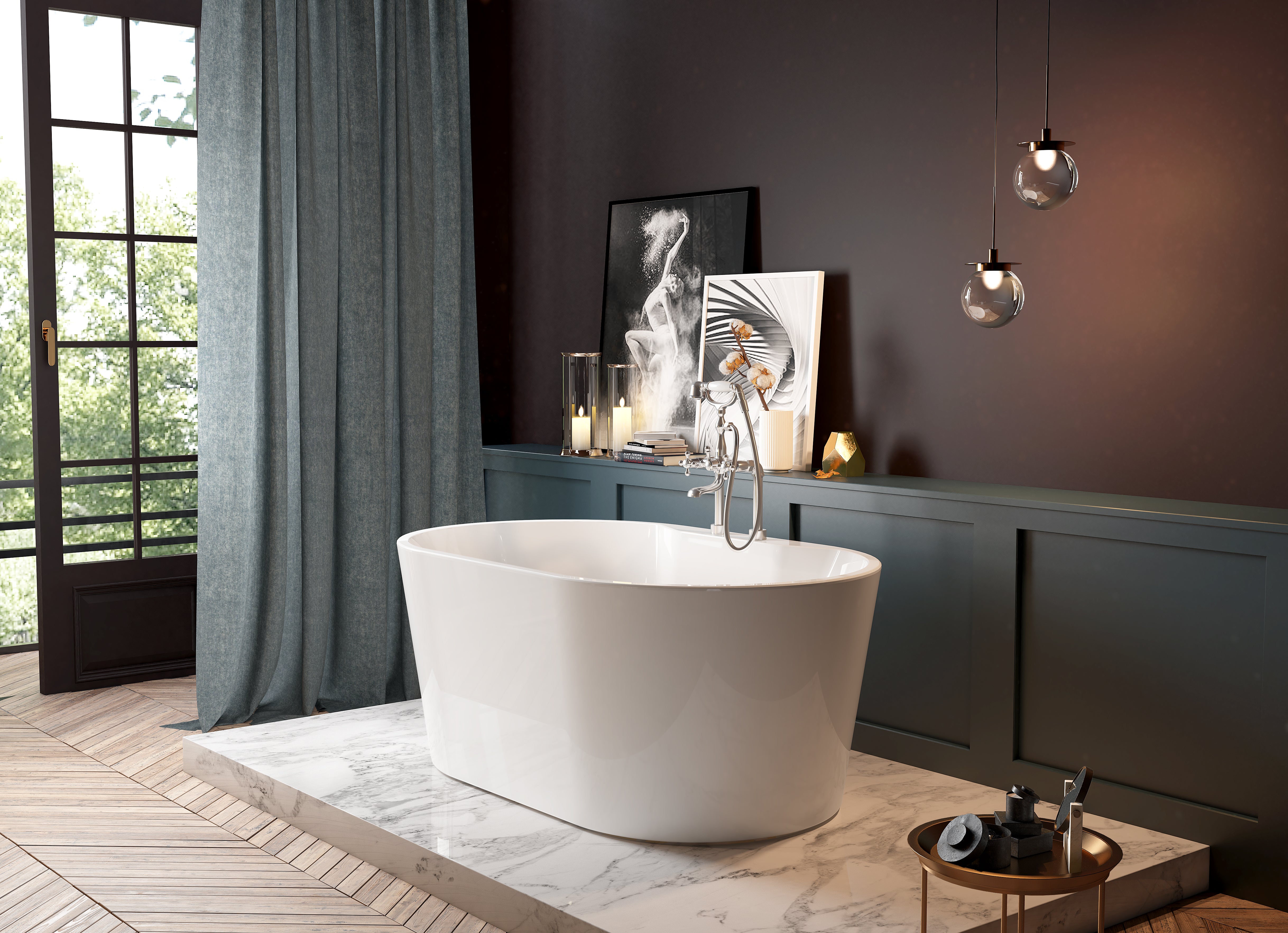 Kingston Brass VT7DE553423 55" Acrylic Oval Double Ended Freestanding Tub with Drain, Glossy White