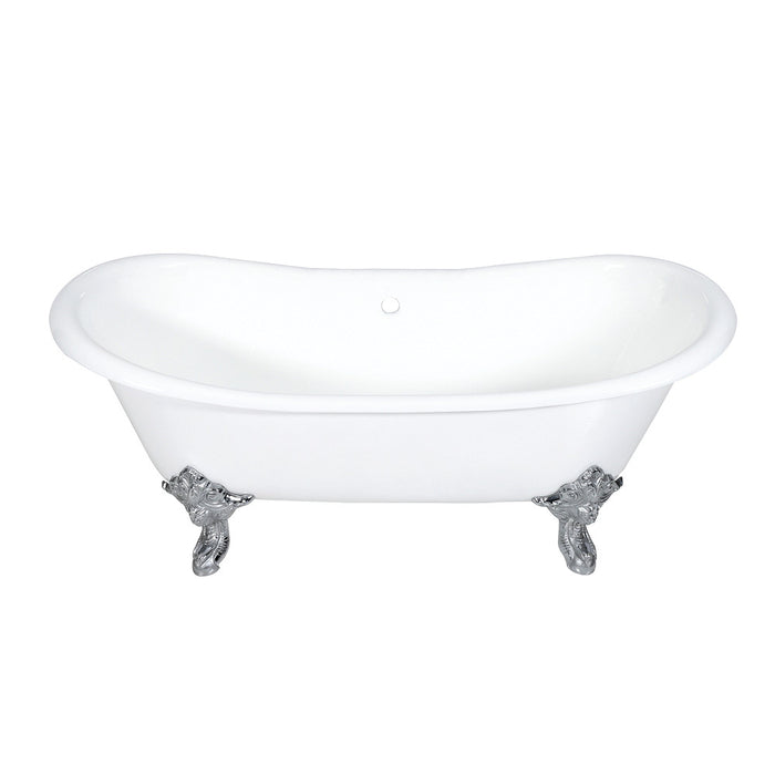 Aqua Eden VCTNDS7231NL1 72" Cast Iron Oval Double Slipper Clawfoot Tub (No Faucet Drillings), White/Polished Chrome
