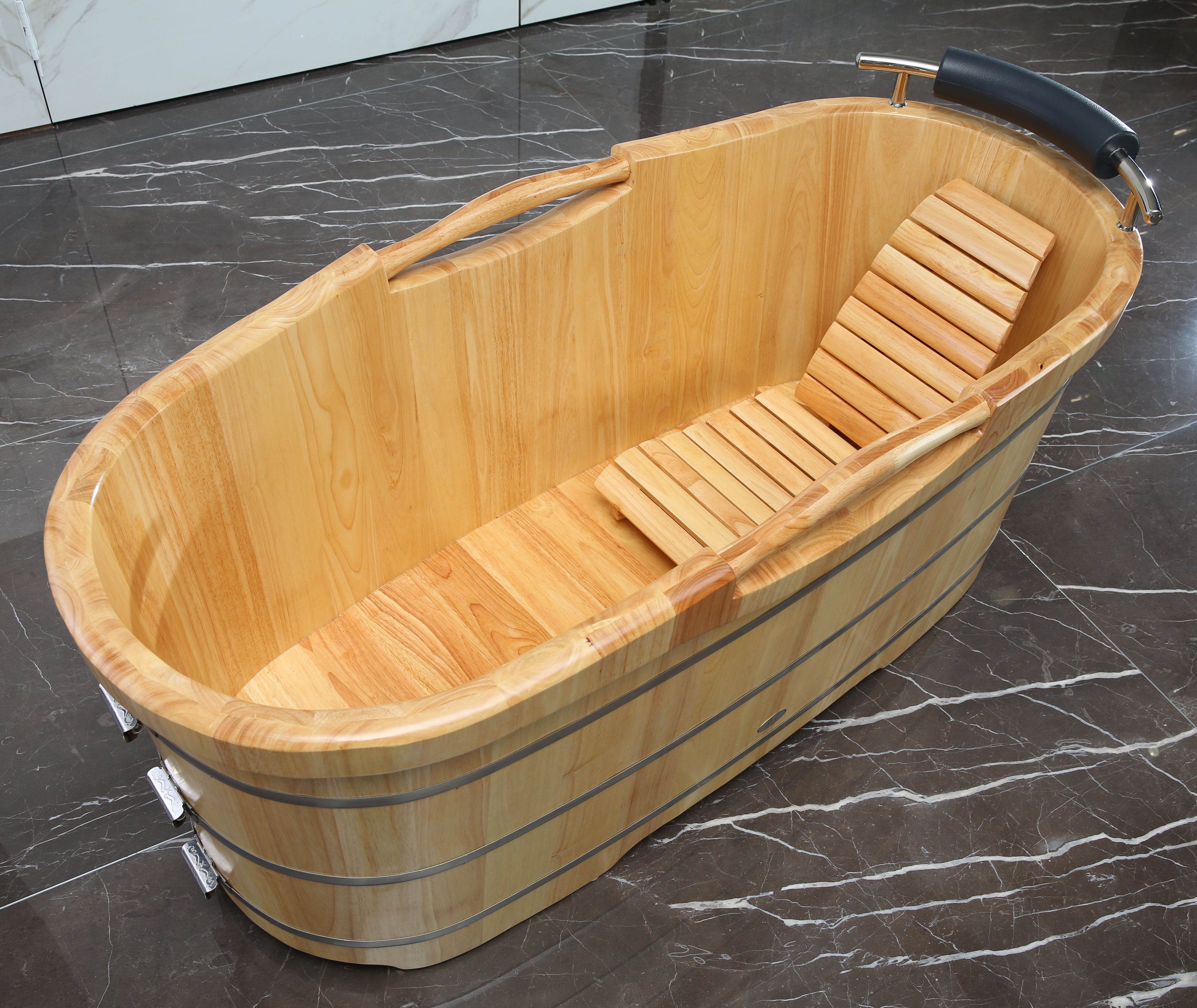ALFI AB1163 61" Free Standing Wooden Bathtub with Cushion Headrest