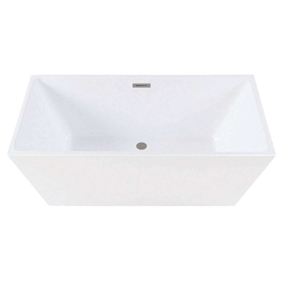 Kingston Brass VTSQ593223C418 59" Acrylic Rectangular Double Ended Freestanding Tub with Drain, Glossy White/Brushed Nickel