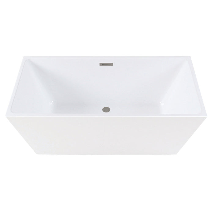 Kingston Brass VTSQ593223C418 59" Acrylic Rectangular Double Ended Freestanding Tub with Drain, Glossy White/Brushed Nickel