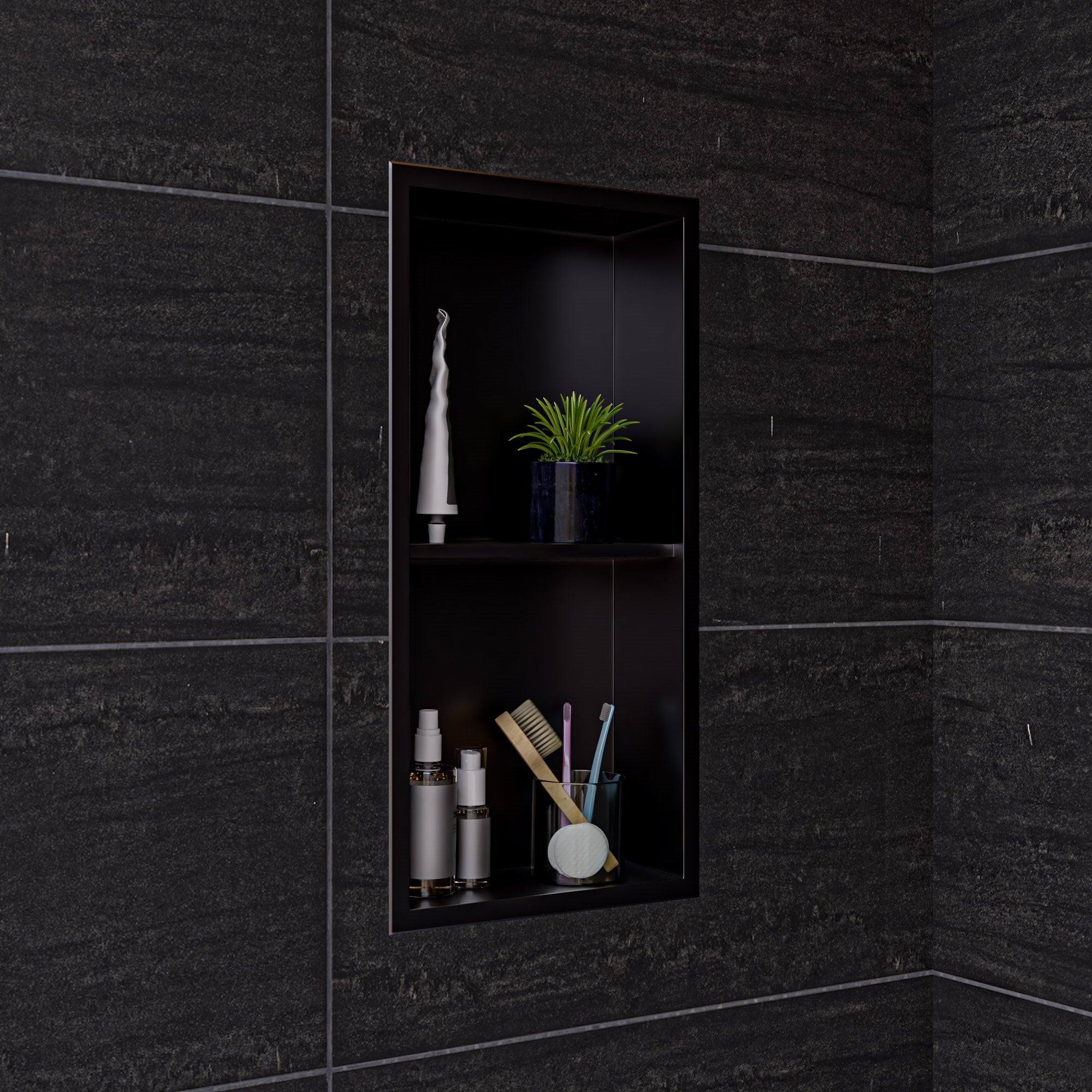 ALFI ABNP1224-BB 12" x 24" Brushed Black PVD Stainless Steel Vertical Double Shelf Shower Niche