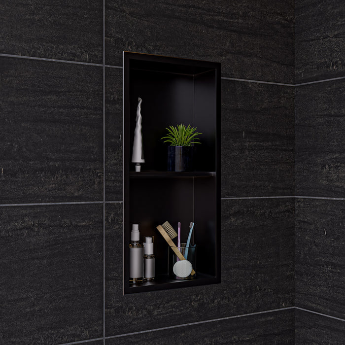 ALFI ABNP1224-BB 12" x 24" Brushed Black PVD Stainless Steel Vertical Double Shelf Shower Niche
