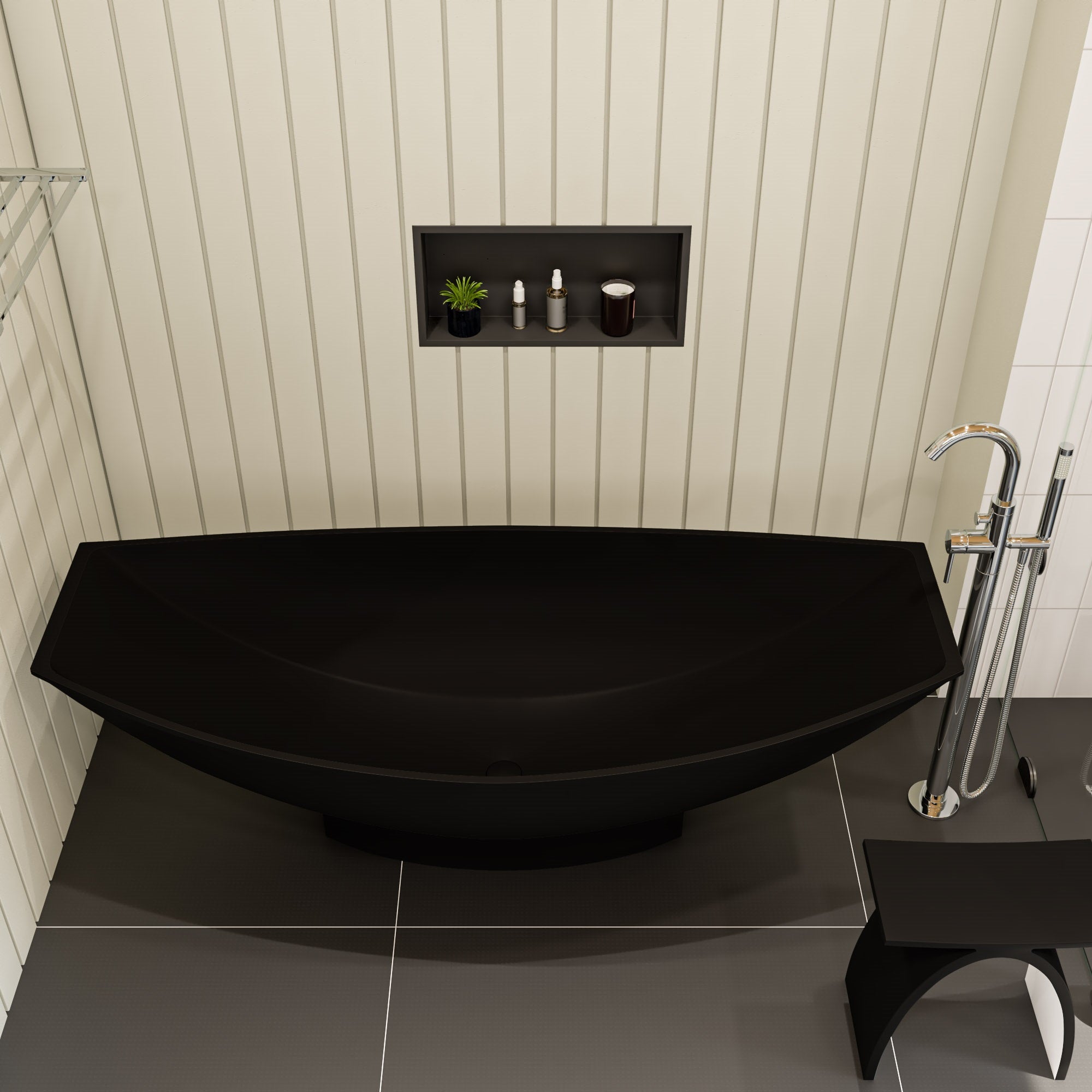 ALFI AB9991BM Black Matte 71" Solid Surface Resin Free Standing Hammock Style Bathtub
