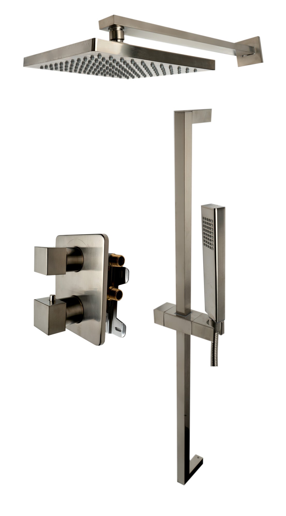 ALFI AB2830-BN Brushed Nickel 2 Way Thermostatic Square Shower Set