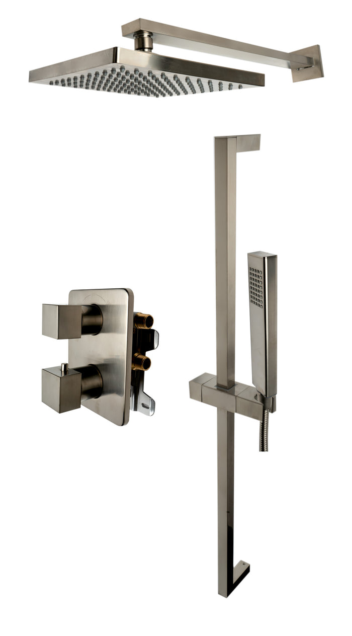 ALFI AB2830-BN Brushed Nickel 2 Way Thermostatic Square Shower Set