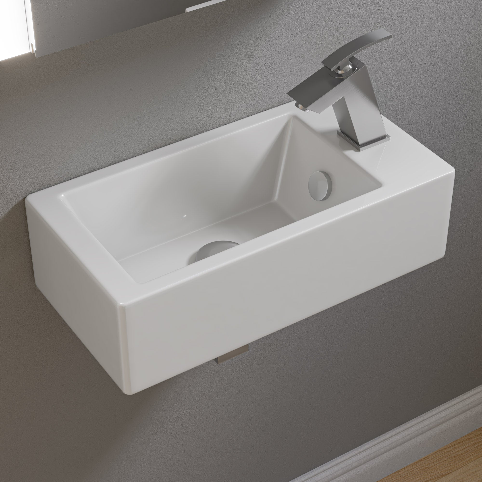 ALFI ABC116 White 20" Small Rectangular Wall Mounted Ceramic Sink with Faucet Hole