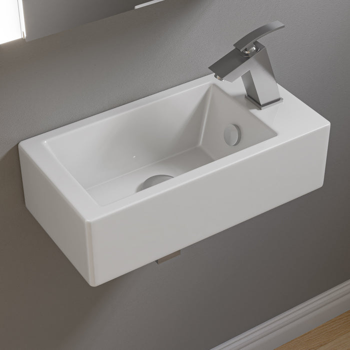 ALFI ABC116 White 20" Small Rectangular Wall Mounted Ceramic Sink with Faucet Hole