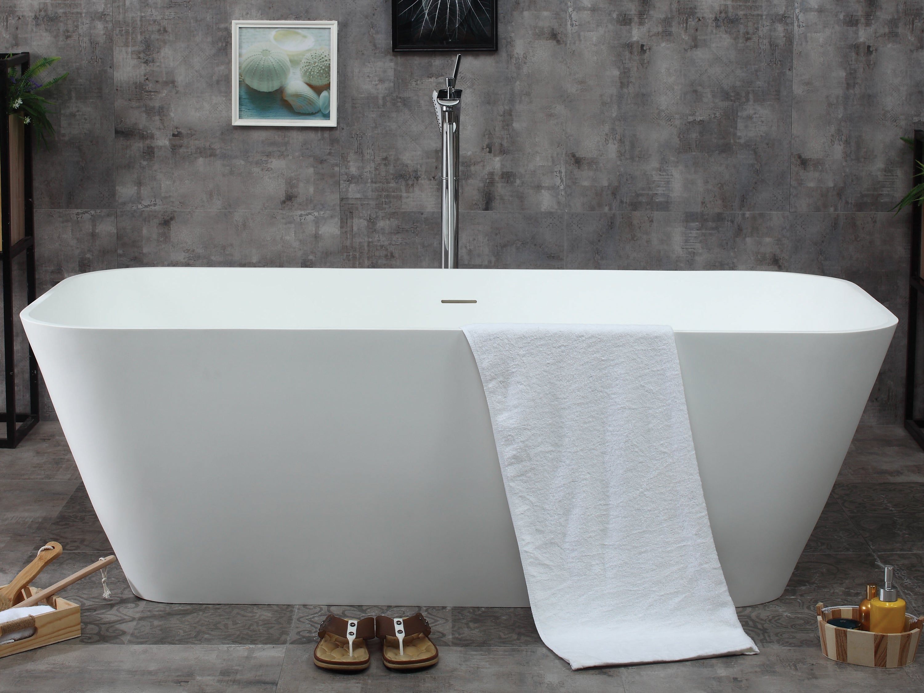 ALFI AB9952 67" White Rectangular Solid Surface Smooth Resin Soaking Bathtub