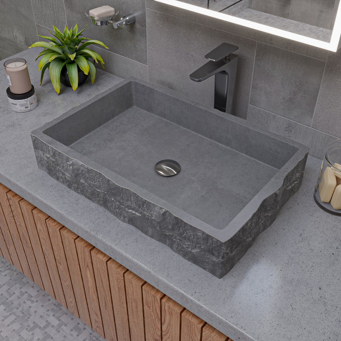 ALFI ABCO24R 24" Solid Concrete Chiseled Style Rectangular Above Mount Vessel Sink