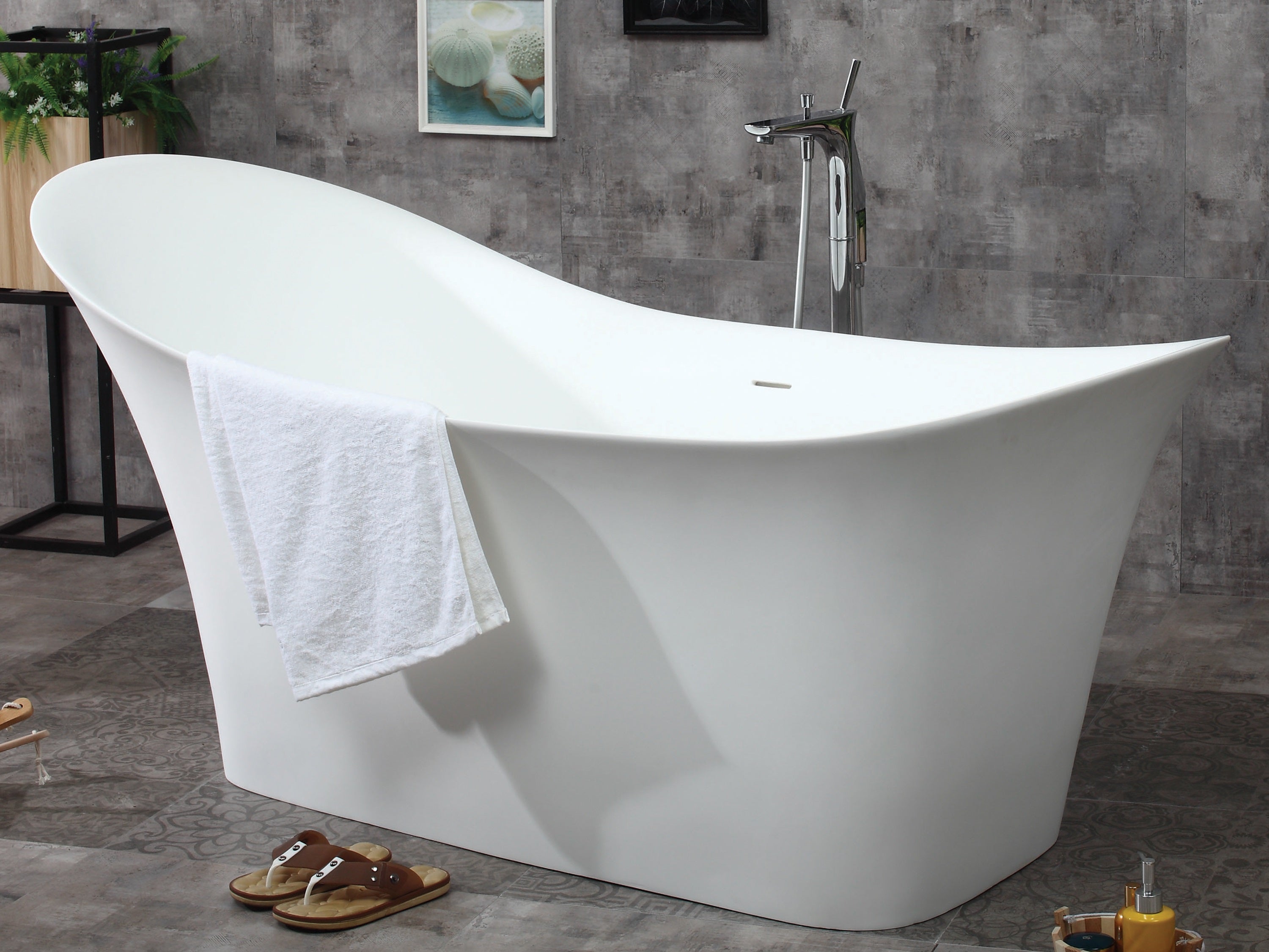 ALFI AB9915 74" White Solid Surface Smooth Resin Soaking Slipper Bathtub