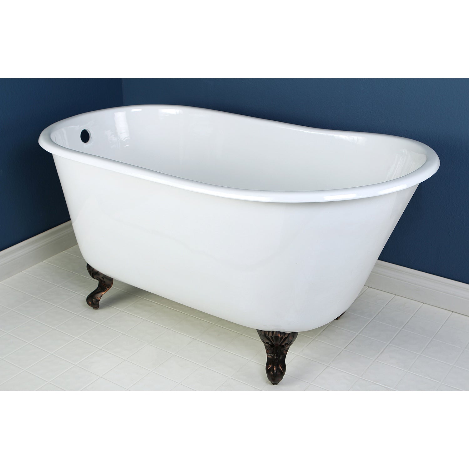 Aqua Eden VCTND5328NT5 53" Cast Iron Oval Single Slipper Clawfoot Tub (No Faucet Drillings), White/Oil Rubbed Bronze