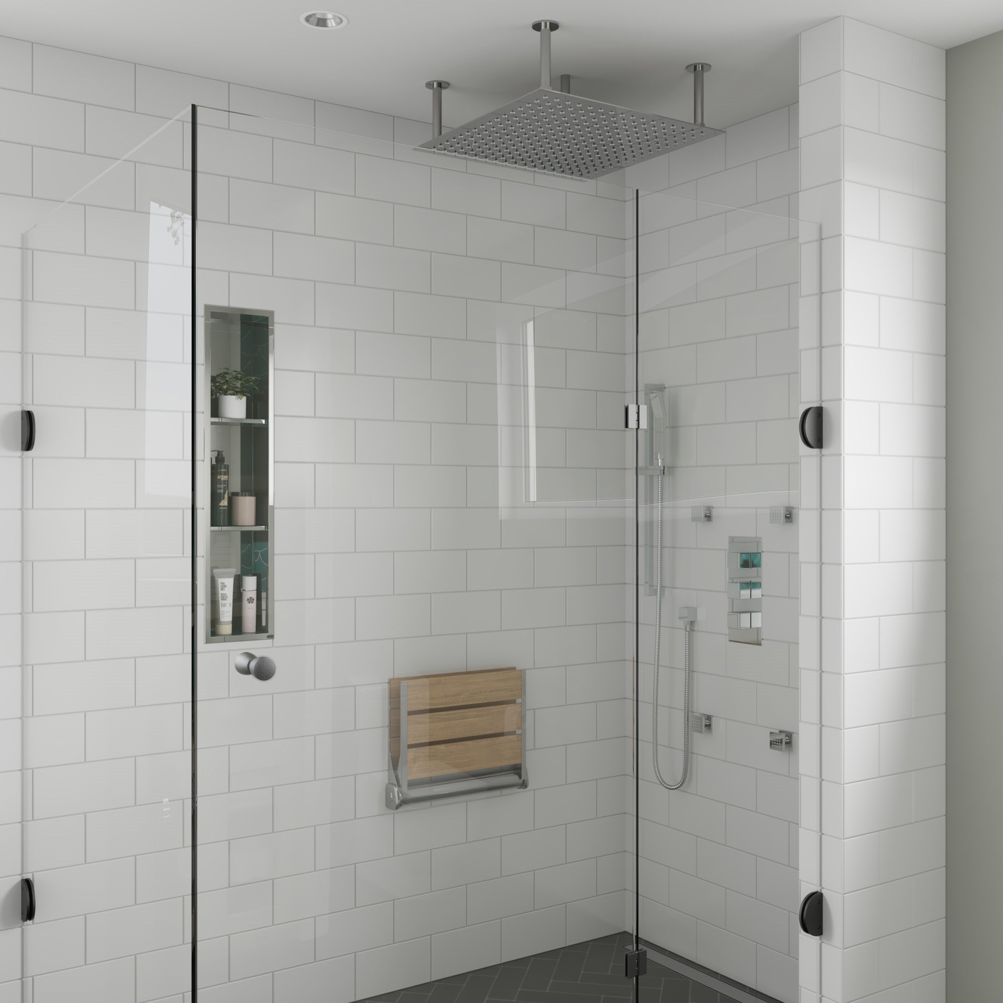 ALFI AB2801-PC Polished Chrome Concealed 3-Way Thermostatic Valve Shower Mixer Square Knobs