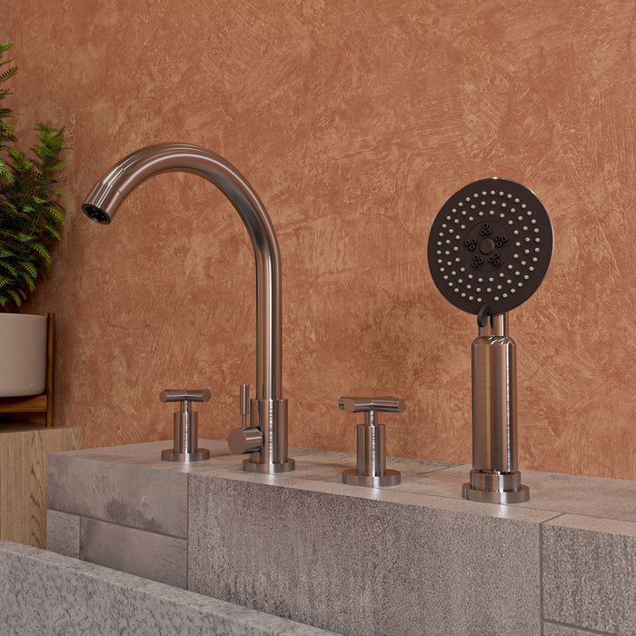 ALFI AB2503-BN Brushed Nickel Deck Mounted Tub Filler with Hand Held Showerhead