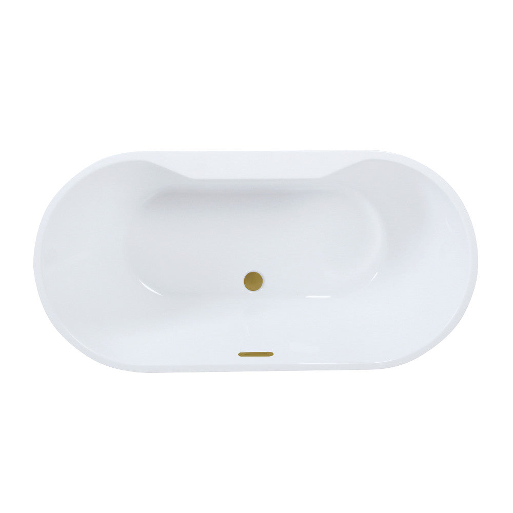 Kingston Brass VTDE593023C427 59" Acrylic Oval Double Ended Freestanding Tub with Drain, Glossy White/Brushed Brass