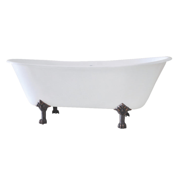 Aqua Eden VCT7D6728NH5 67" Cast Iron Oval Double Slipper Clawfoot Tub (7" Faucet Drillings), White/Oil Rubbed Bronze