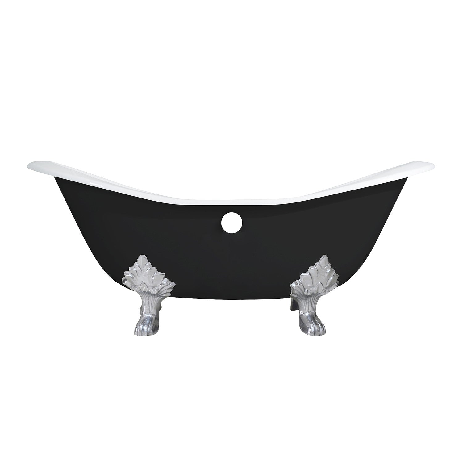 Aqua Eden VBTND7231NC8 72" Cast Iron Oval Double Slipper Clawfoot Tub (No Faucet Drillings), Black/White/Brushed Nickel