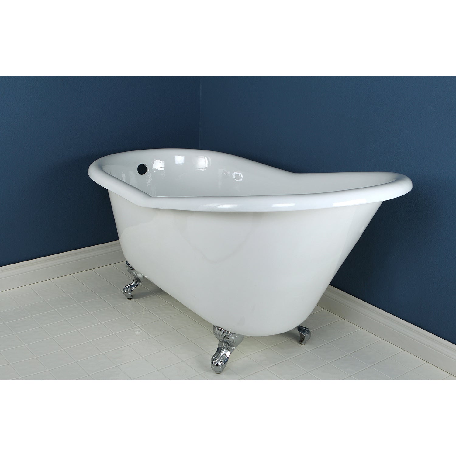 Aqua Eden VCTND6030NT1 60" Cast Iron Oval Single Slipper Clawfoot Tub (No Faucet Drillings), White/Polished Chrome