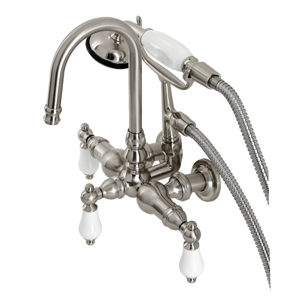 Kingston Brass CA11T8 Vintage 3-3/8" Tub Wall Mount Clawfoot Tub Faucet with Hand Shower, Brushed Nickel