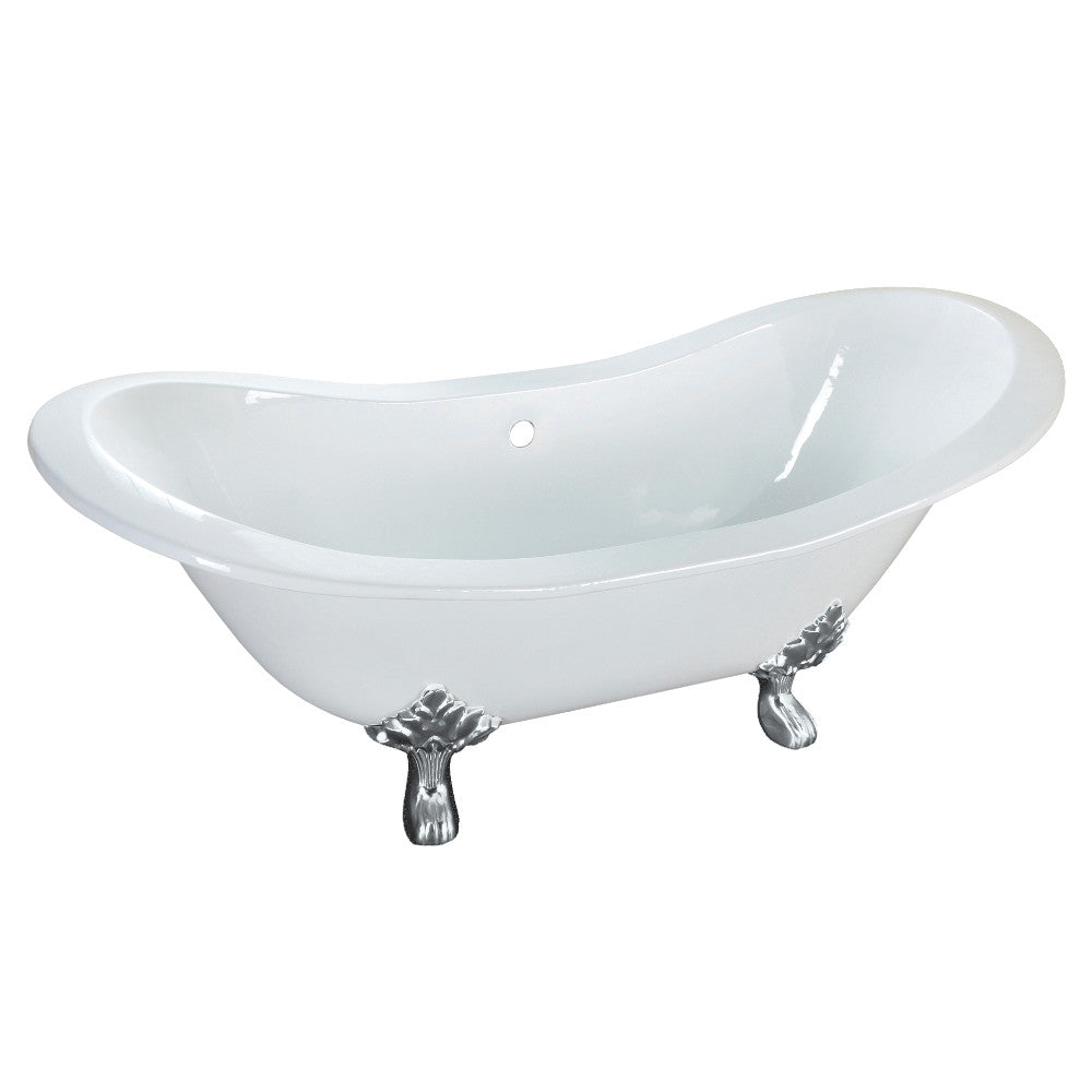 Aqua Eden VCTNDS6130NC1 61" Cast Iron Oval Double Slipper Clawfoot Tub (No Faucet Drillings), White/Polished Chrome