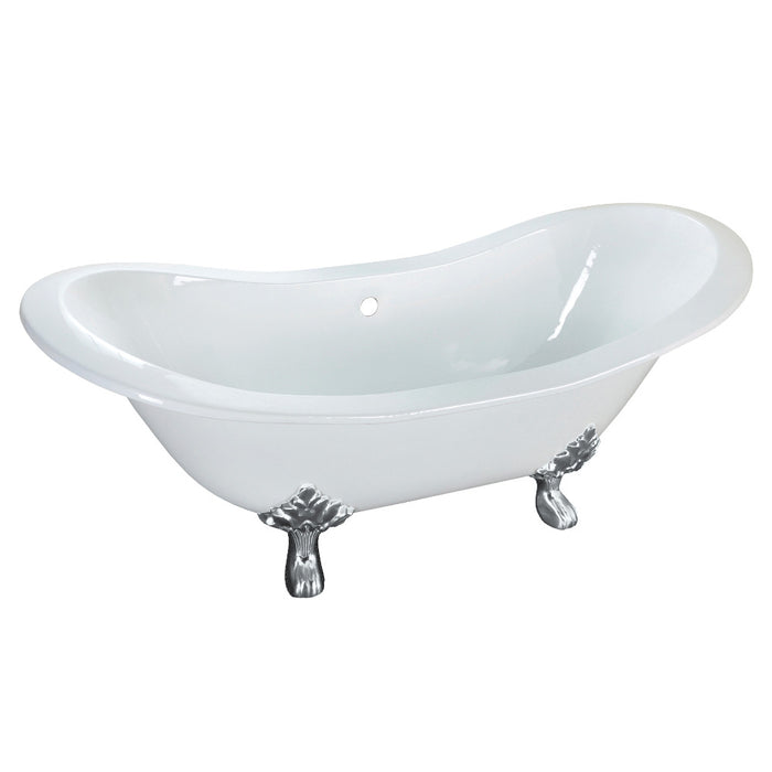 Aqua Eden VCTNDS6130NC1 61" Cast Iron Oval Double Slipper Clawfoot Tub (No Faucet Drillings), White/Polished Chrome