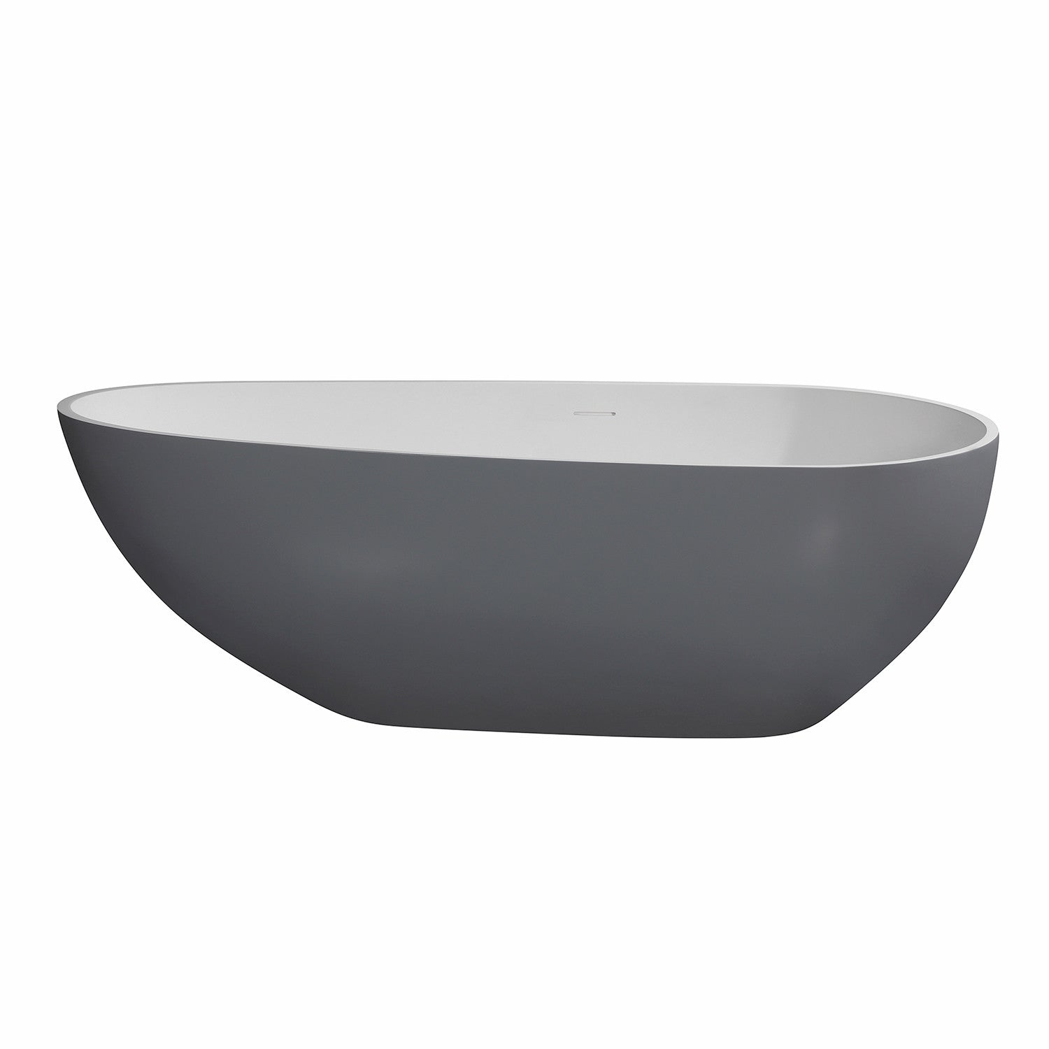 Kingston Brass VRTOV713422WG 72" Solid Surface Egg Shaped Double Ended Freestanding Tub with Drain, Glossy White/Matte Gray