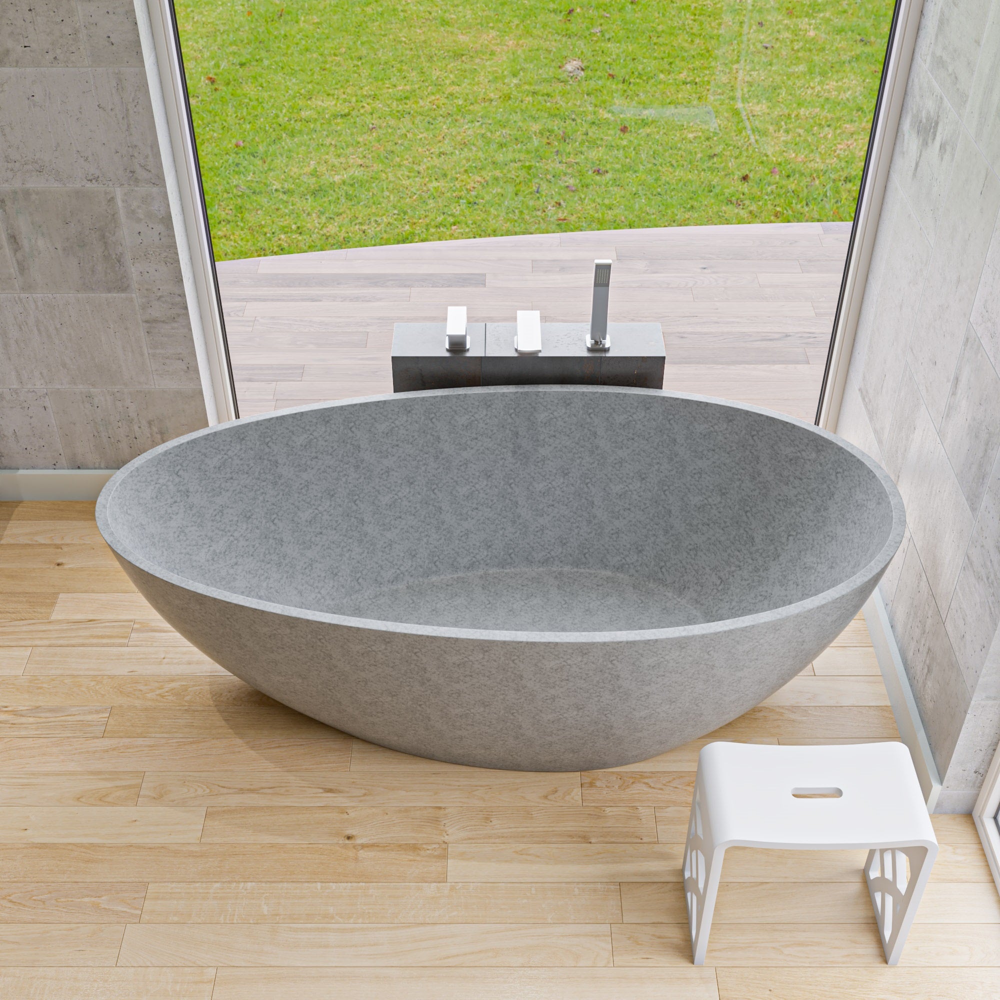 ALFI ABCO72TUB 72" Solid Concrete Tear Drop Freestanding Bathtub