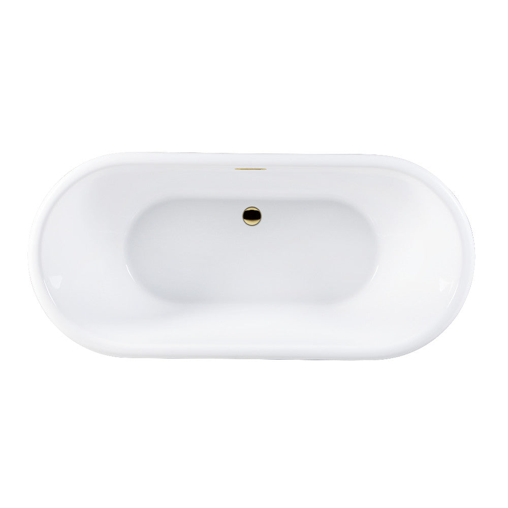 Kingston Brass VTDE713224C422 71" Acrylic Oval Double Ended Pedestal Tub with Drain (No Faucet Drillings), Glossy White/Polished Brass