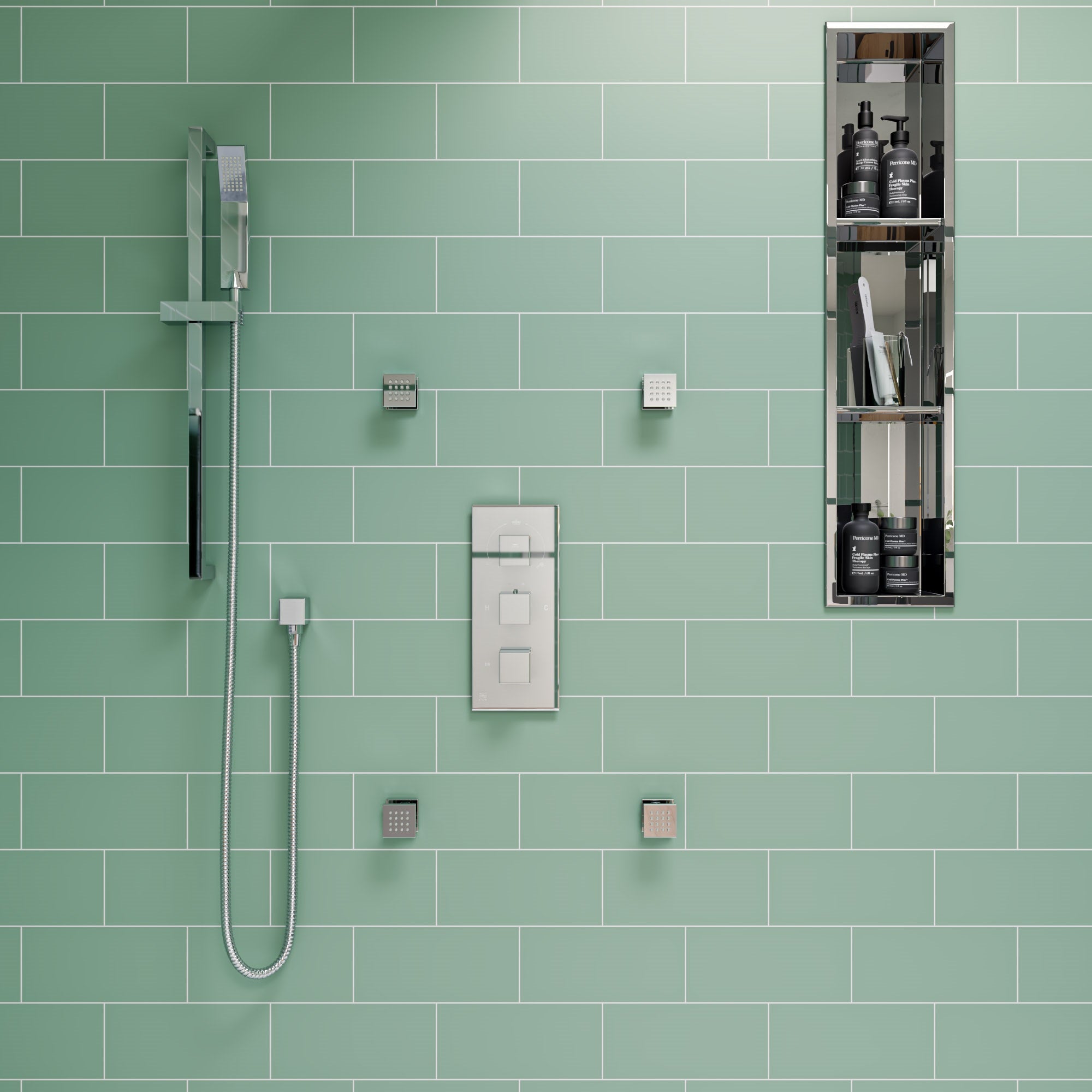 ALFI AB2801-PC Polished Chrome Concealed 3-Way Thermostatic Valve Shower Mixer Square Knobs