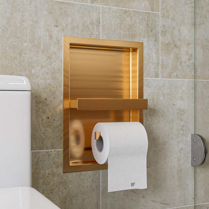ALFI ABTPNP88-BG Brushed Gold PVD Stainless Steel Recessed Toilet Paper Holder Niche