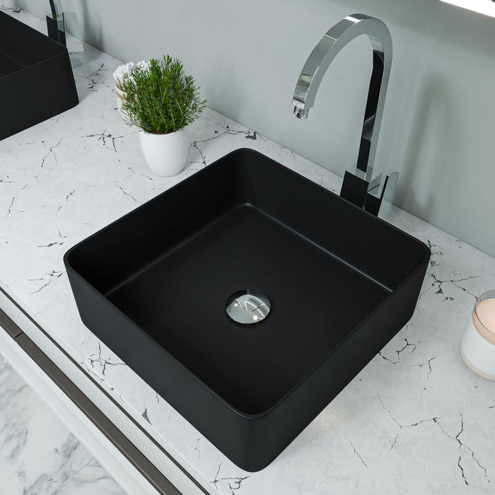ALFI ABC903-BM Black Matte 16" Modern Square Above Mount Ceramic Sink