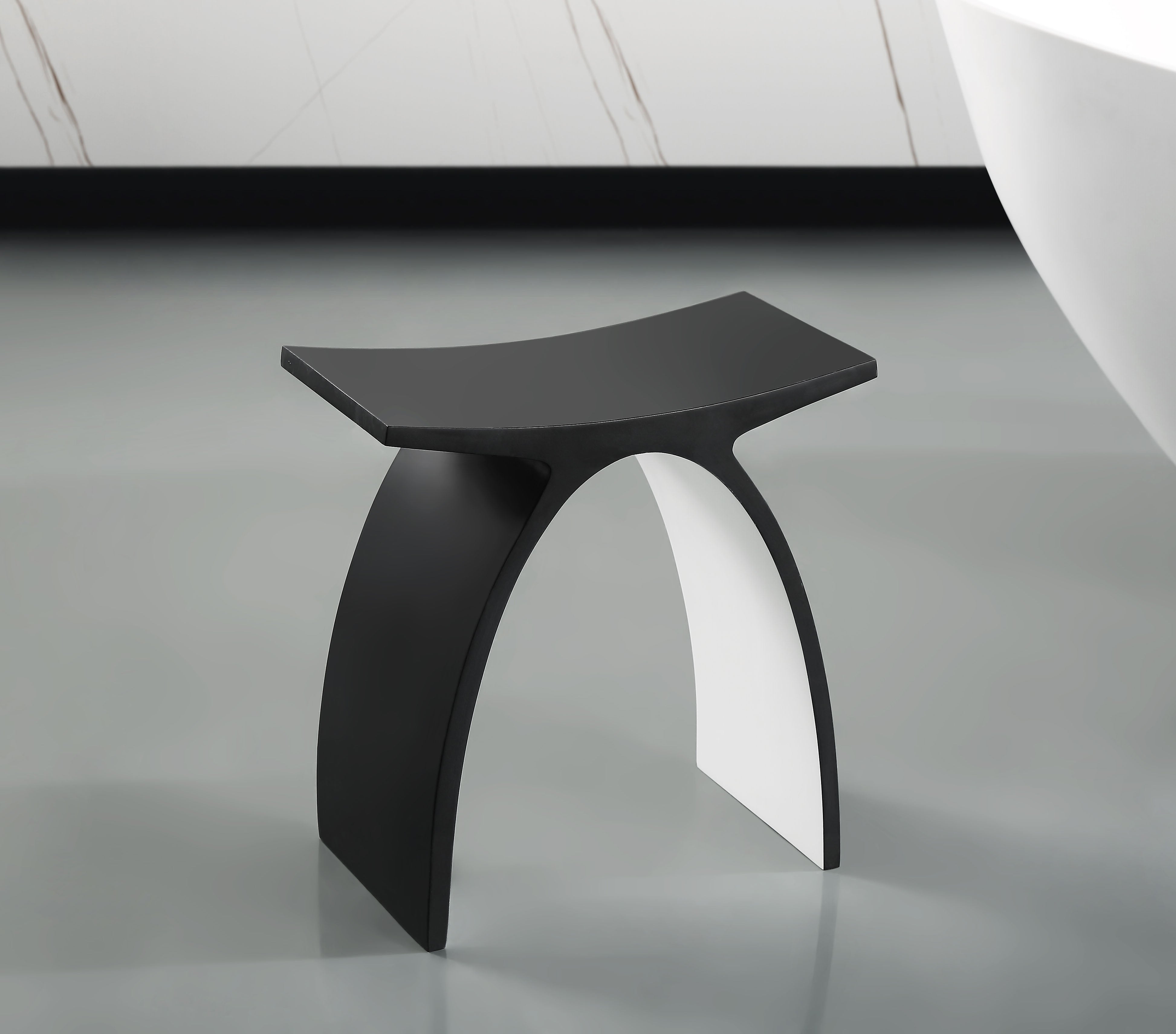 ALFI ABST77BM Black Matte Arched Solid Surface Resin Bathroom / Shower Stool