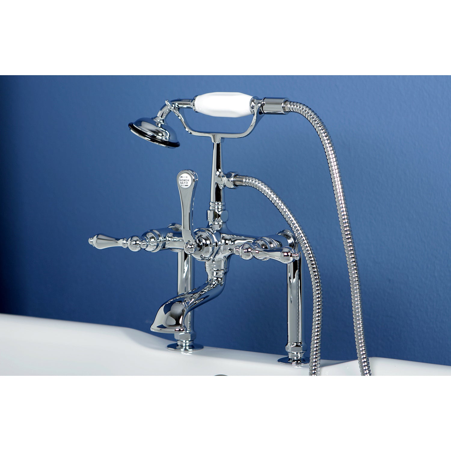 Kingston Brass CC104T1 Vintage 7" Center Deck-Mount Clawfoot Tub Faucet with Hand Shower, Polished Chrome