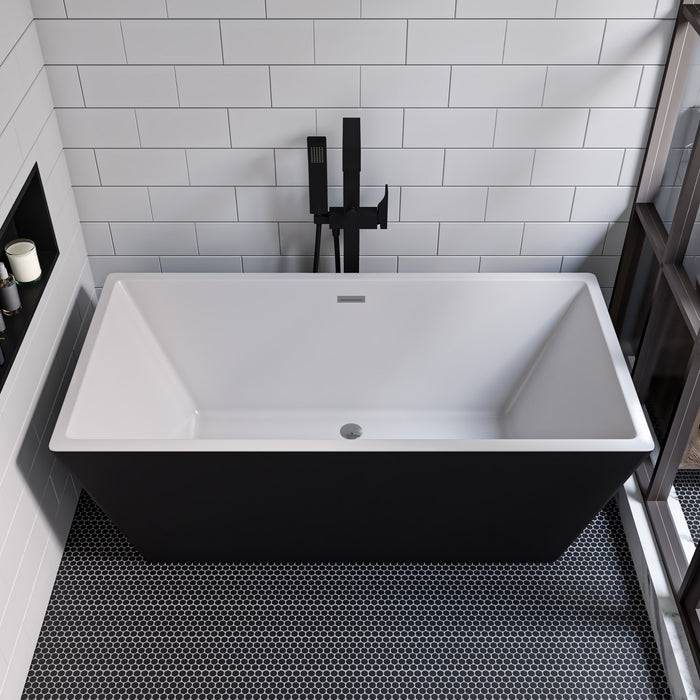 ALFI AB8834 59 inch Black & White Rectangular Acrylic Free Standing Soaking Bathtub
