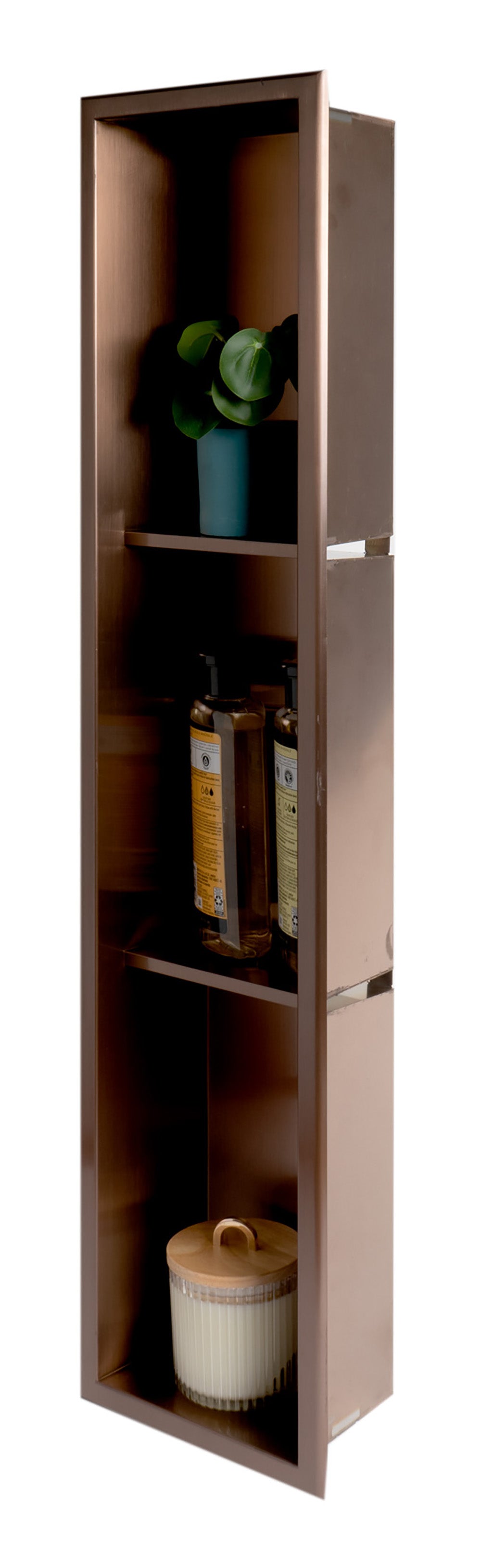 ALFI ABNP0836-BC 8" x 36" Brushed Copper PVD Stainless Steel Vertical Triple Shelf Shower Niche