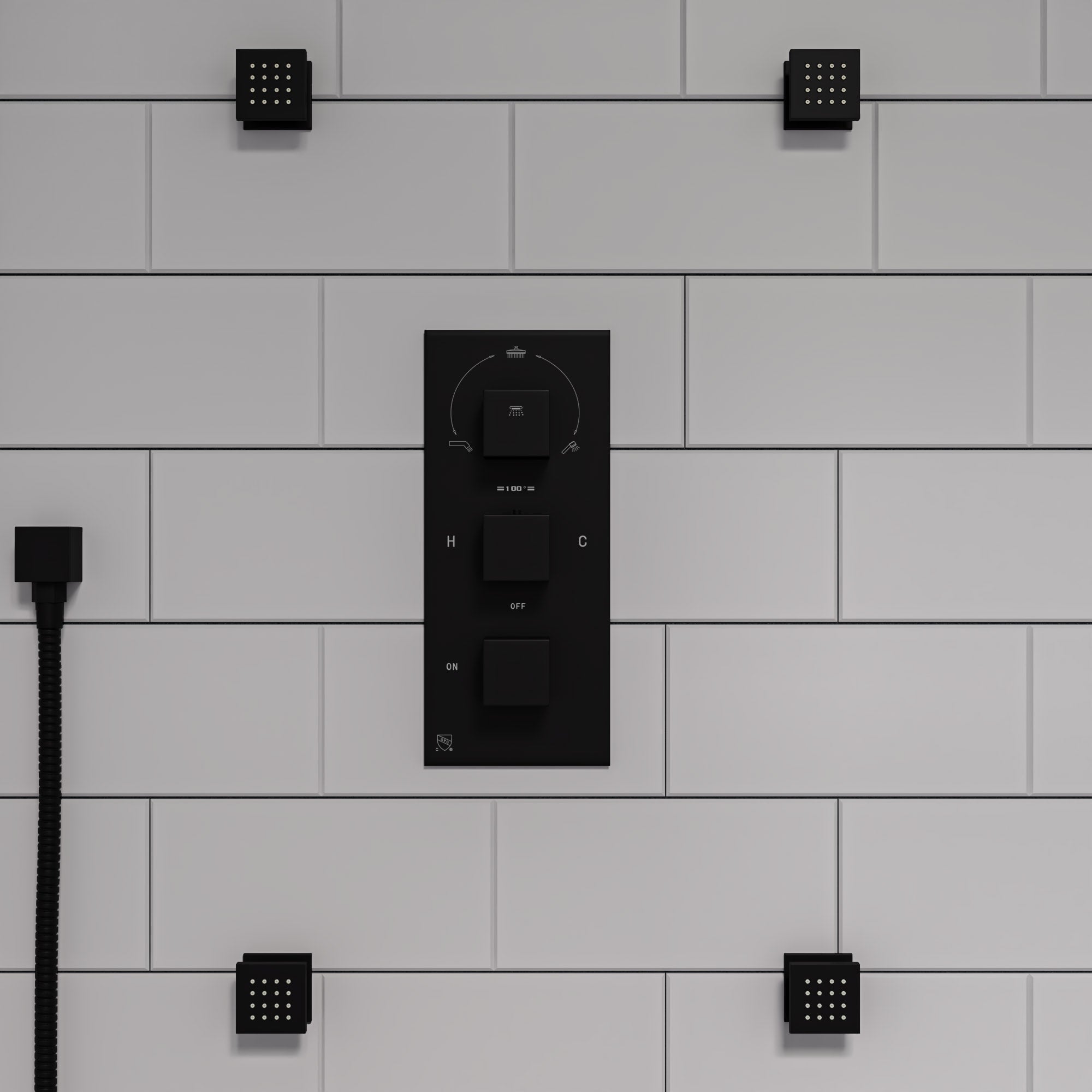 ALFI AB2801-BM Black Matte 3-Way Thermostatic Valve Shower Mixer Square Knobs