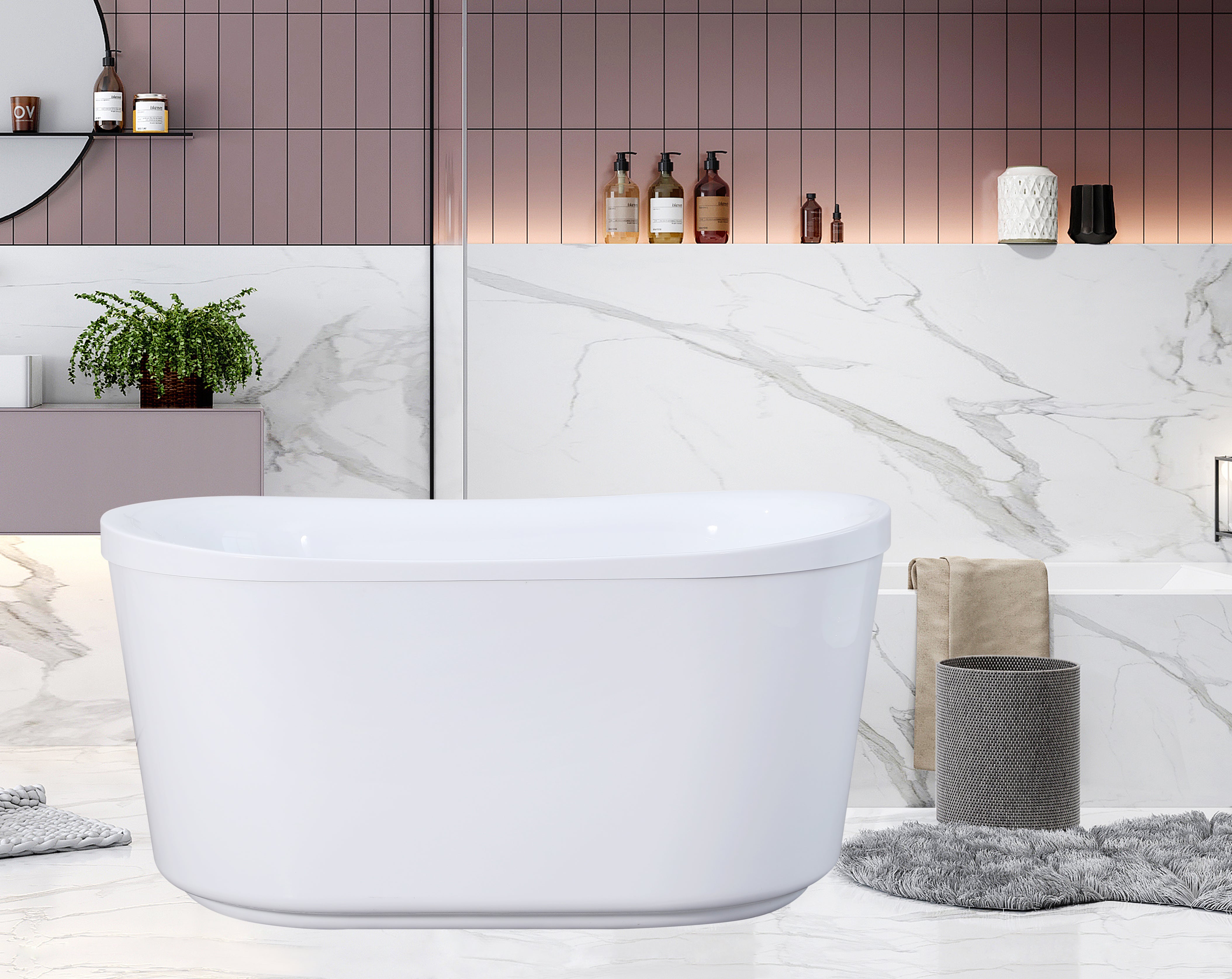Kingston Brass VTDE513026BA 51" Acrylic Oval Double Slipper Freestanding Tub with Drain, Glossy White