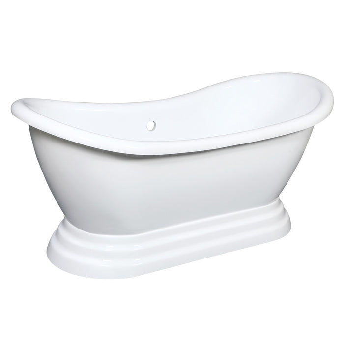 Kingston Brass VTPDS602827 60" Acrylic Oval Double Slipper Pedestal Tub (No Faucet Drillings), Glossy White