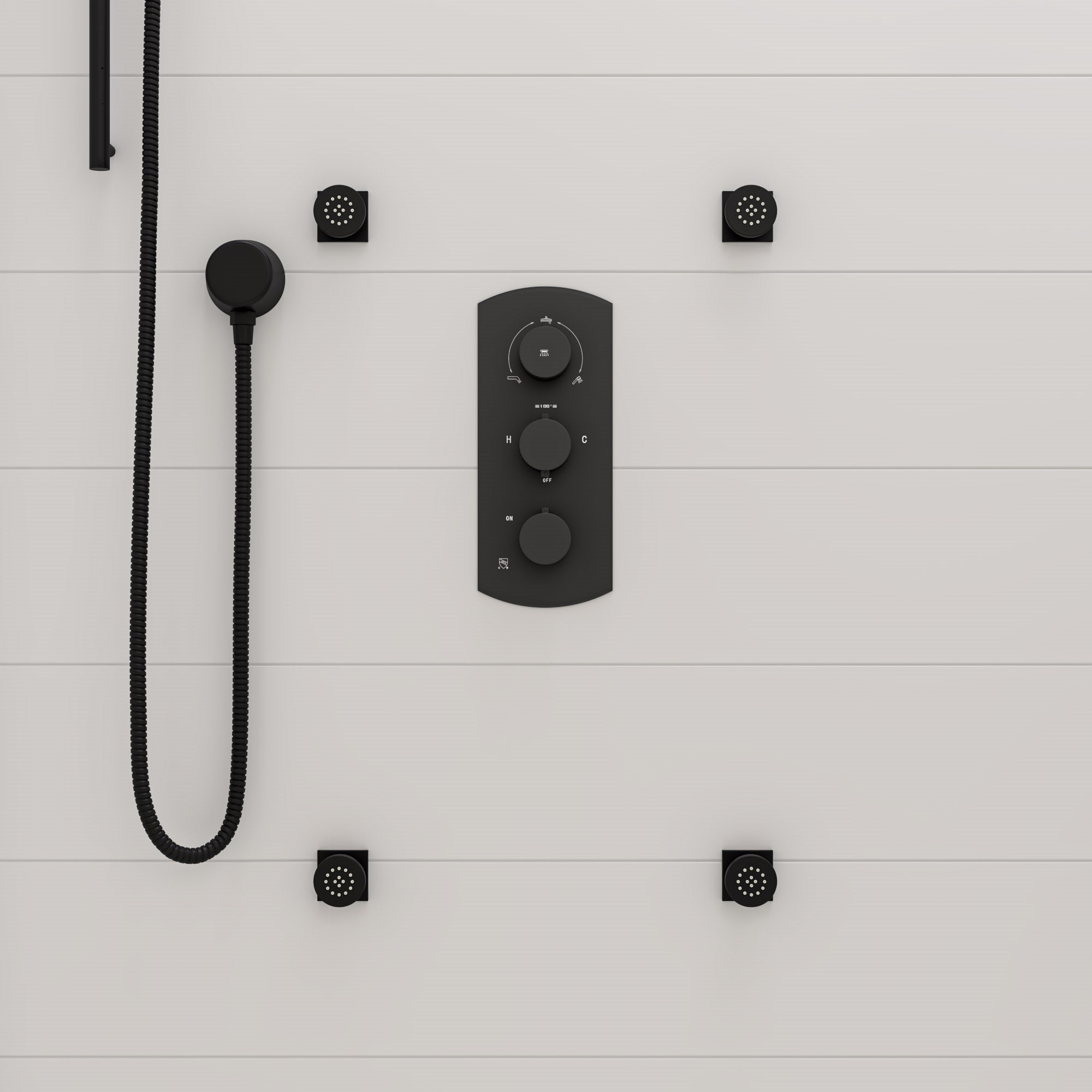 ALFI AB4001-BM Black Matte 3-Way Thermostatic Valve Shower Mixer Round Knobs