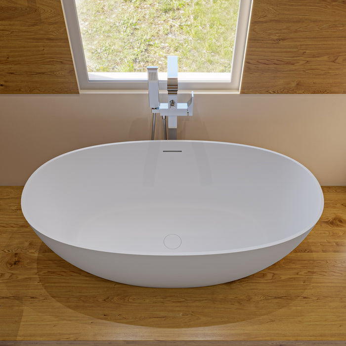 ALFI AB9975 59" White Oval Solid Surface Resin Soaking Bathtub