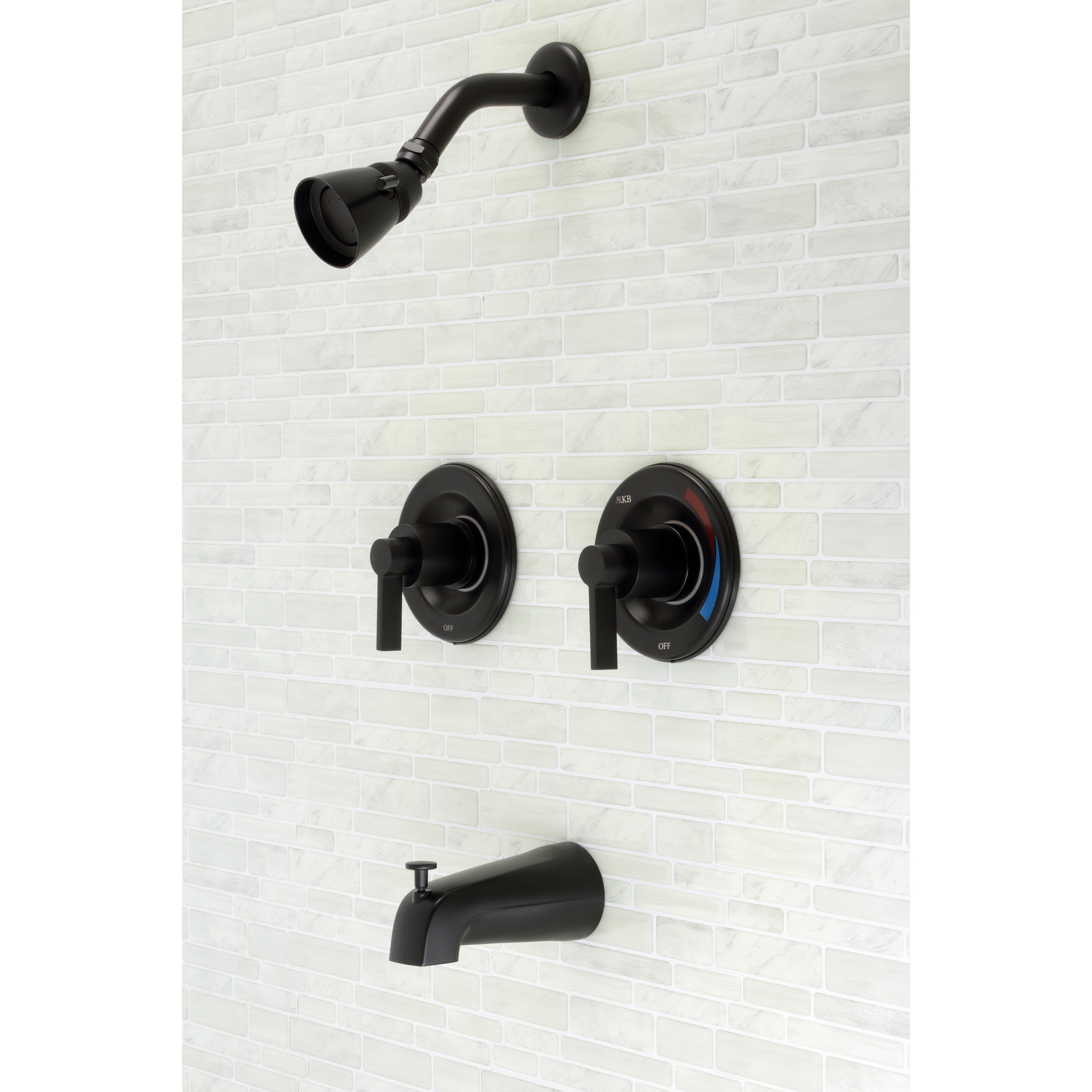 Kingston Brass KB660NDL NuvoFusion Double-Handle Pressure Balanced Tub and Shower Faucet, Matte Black