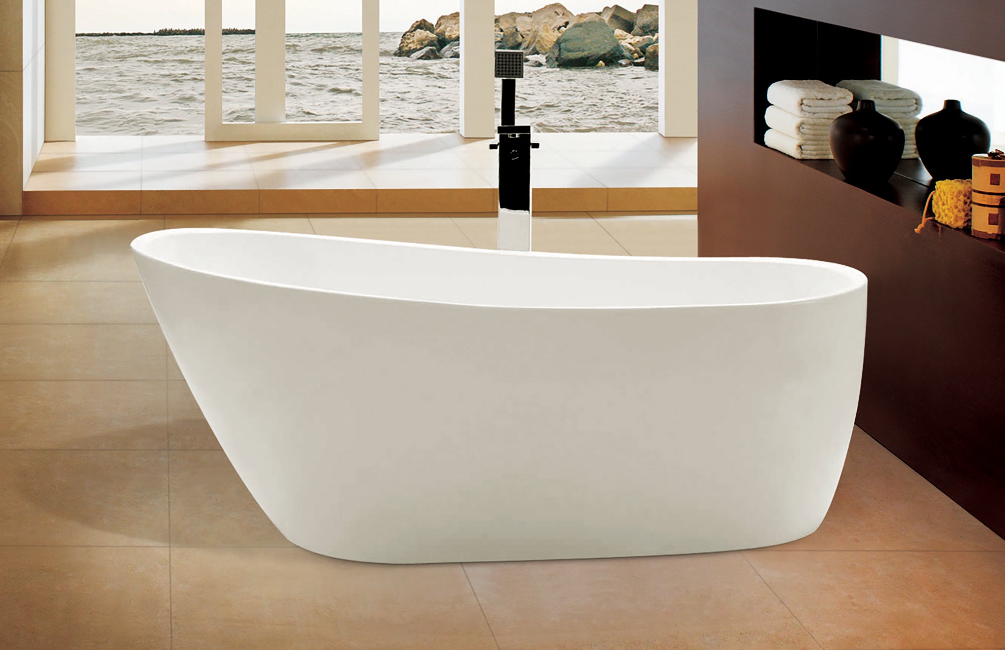 ALFI AB8826 68 inch White Oval Acrylic Free Standing Soaking Bathtub