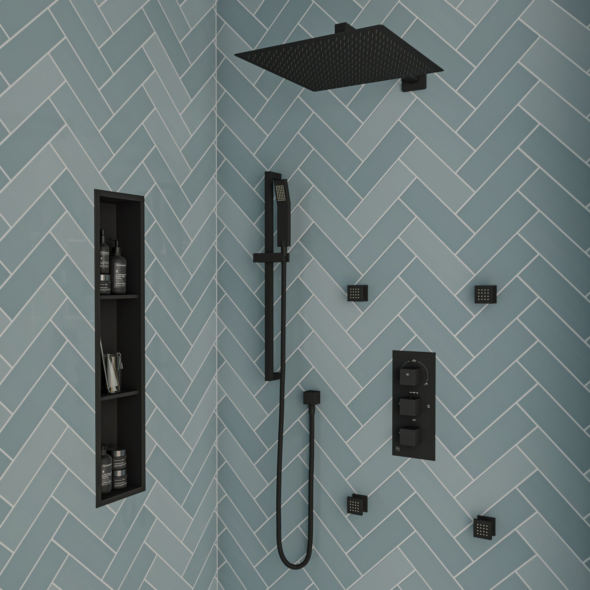 ALFI RAIN16S-BM Matte Black Stainless Steel 16" Square Ultra-Thin Rain Shower Head