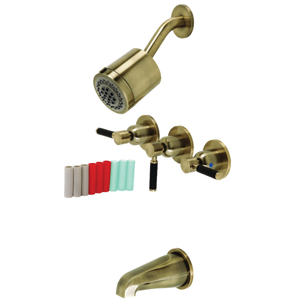 Kingston Brass KBX8133DKL Kaiser Triple-Handle Tub and Shower Faucet, Antique Brass