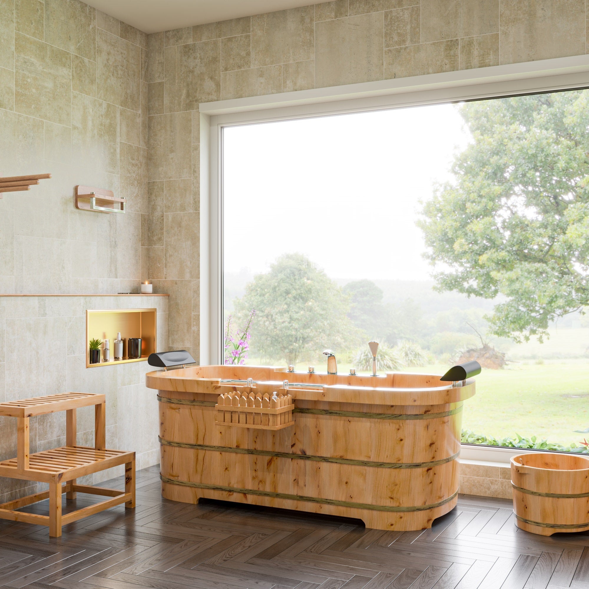 ALFI AB6604 Round Wooden Cedar Foot Soaking Tub